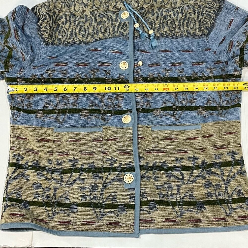 Flashback Blue Tan Tapestry Style Southwest Plant Design Jacket Women Size 1X - Picture 12 of 16